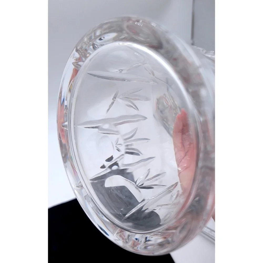 Vintage Cut Glass Decanter with Faceted Orb Stopper Clear Crystal Style 12.5